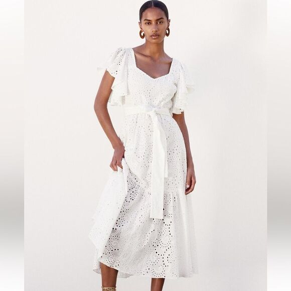 Zara openwork embroidered midi dress - Picture 7 of 13